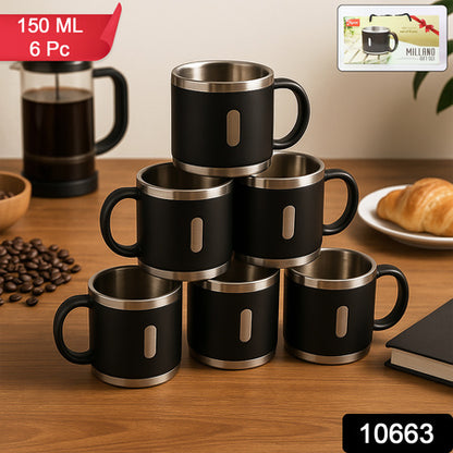 Apex Premium Stainless Steel Double Wall Coffee Mug Gift Set (6 Pc  150 Ml) - Zidbik