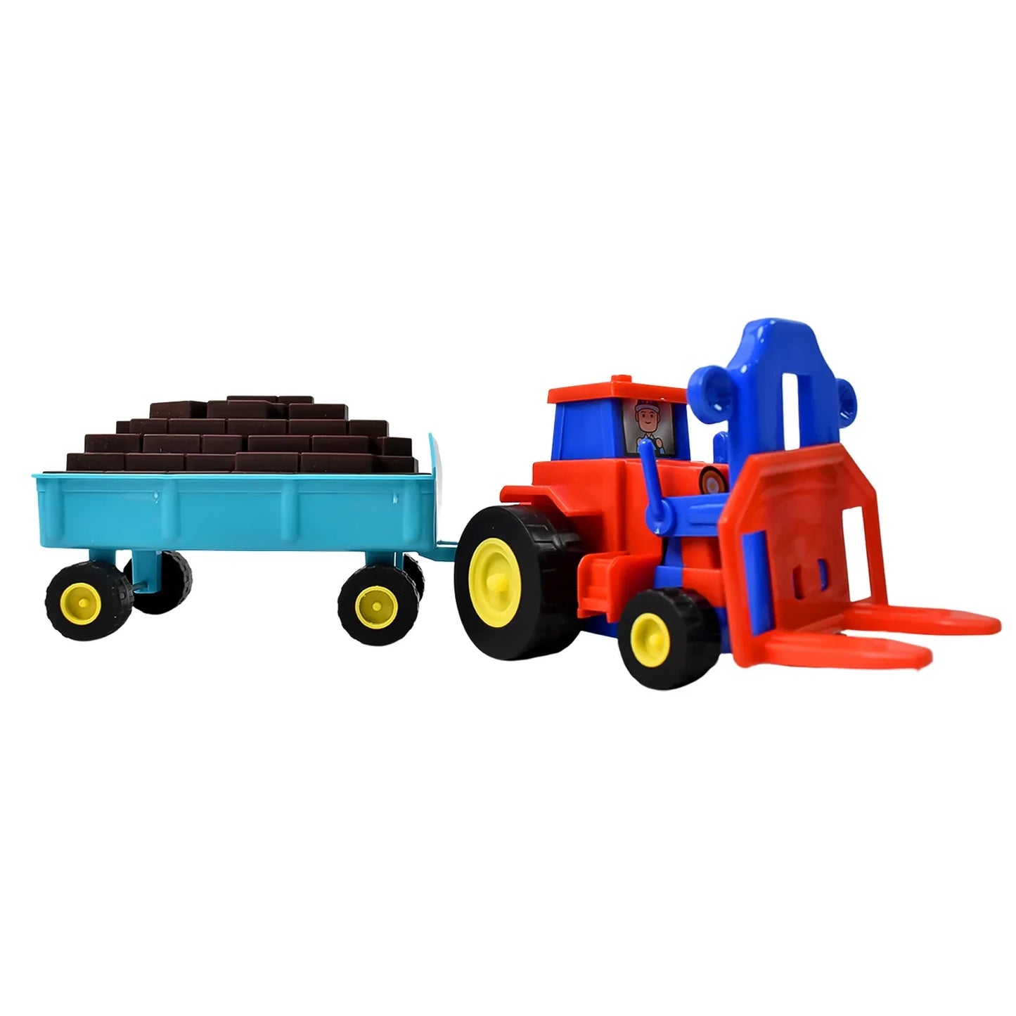 Plastic Tractor Toy Friction Powered Tractor With Bricks Trolley (1 Pc) - Zidbik