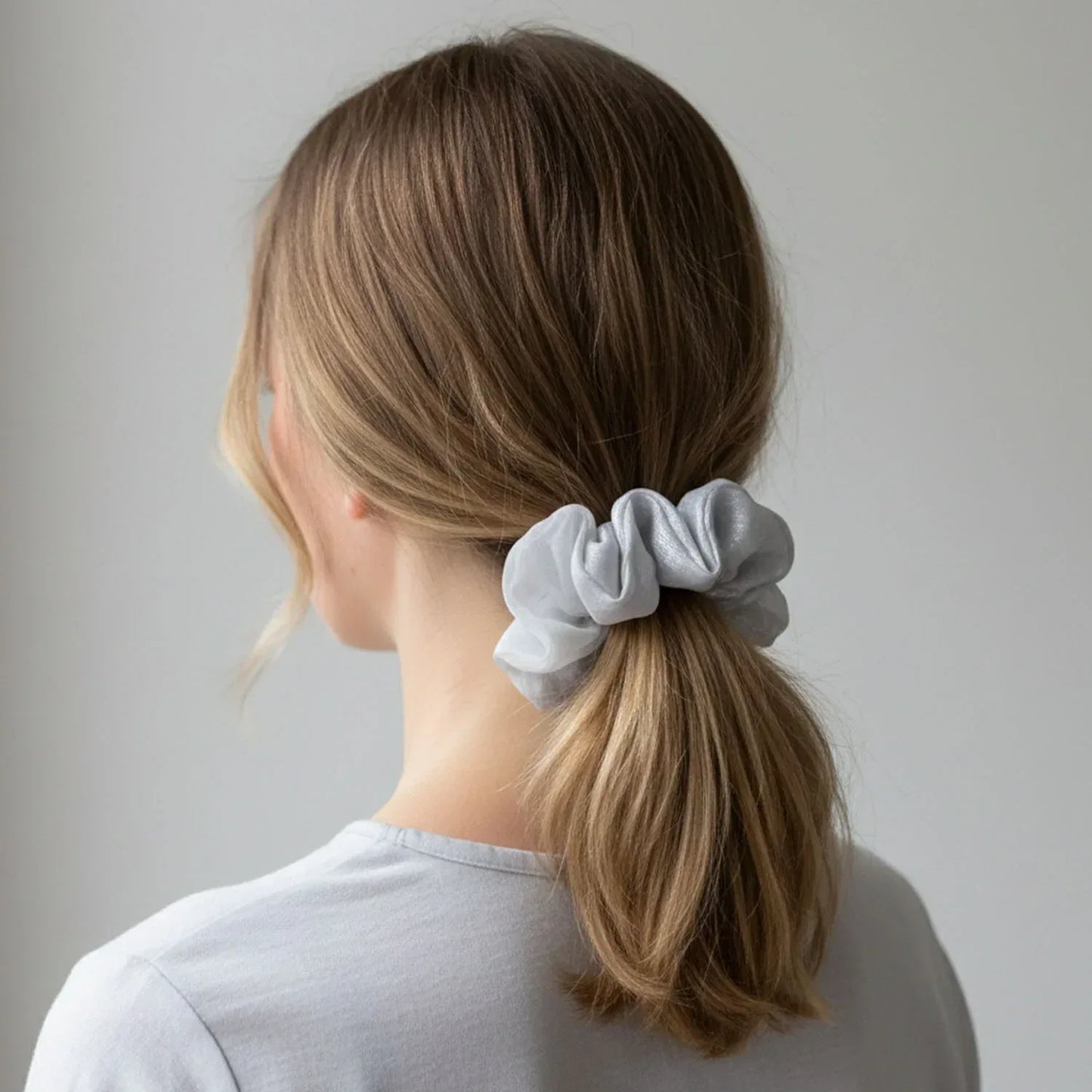 Dual-tone Satin Mesh Fabric Hair Scrunchie (1 Pc) - Zidbik