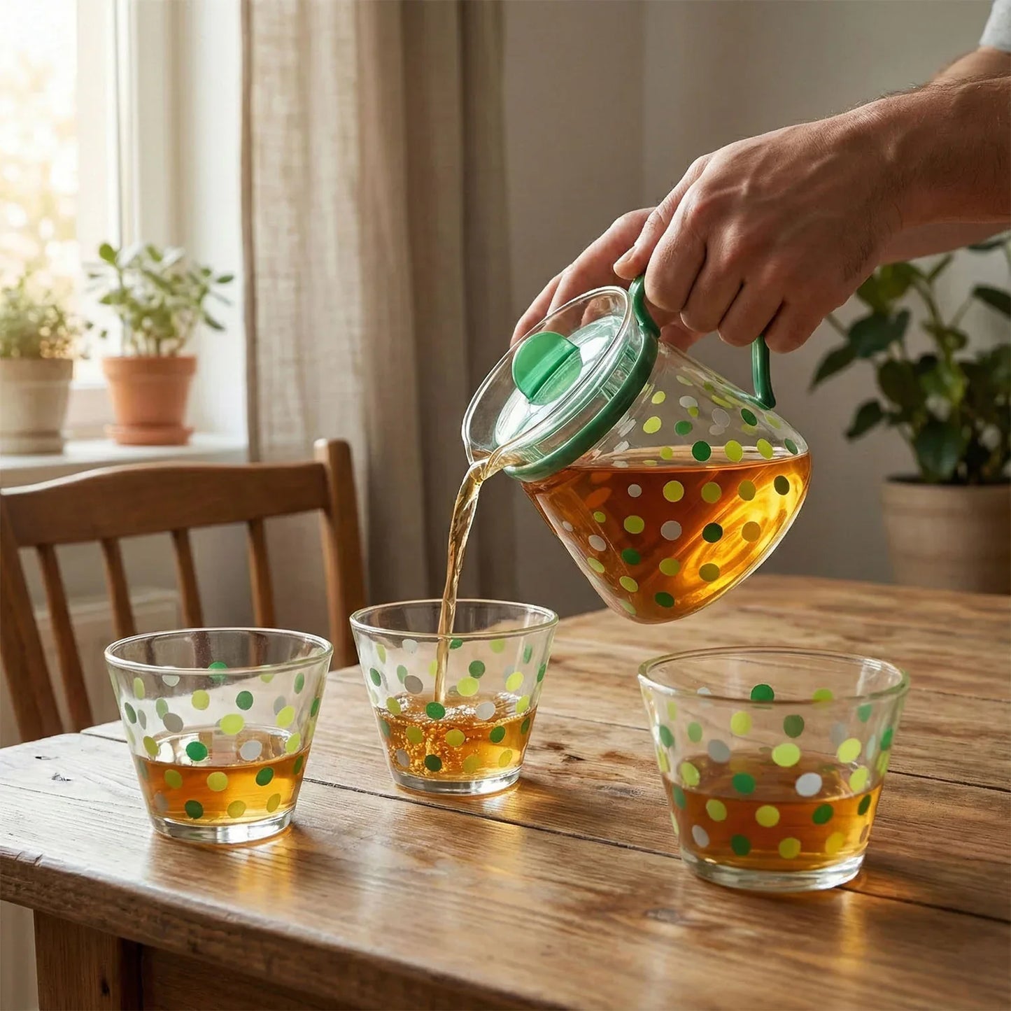 Elegant Glass Tea Pot With Matching Cups Set (1 Set) - Zidbik