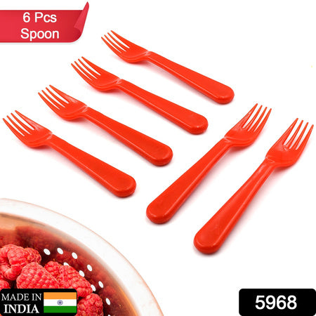 5968 Plastic Fork Spoon Fork Spoon Set Fruit Fork Spoon Set  Baby Fork Spoonvegetable Fork Spoon Plastic Salad Spoon Dessert Spoon (6pc Set) - Zidbik