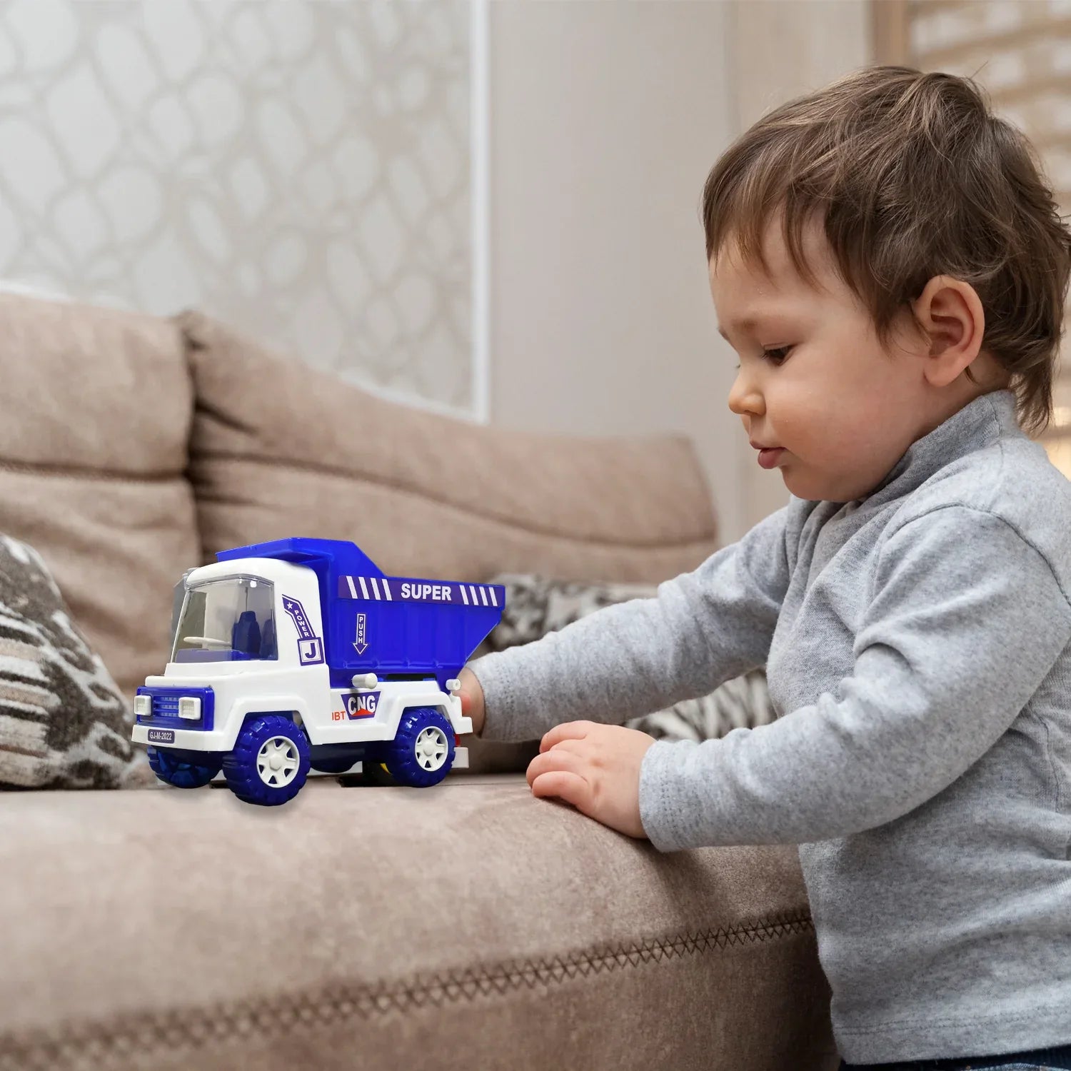 4485 Big Size Friction Powered Dumper Toy Truck For Kids. With Opening Container Feature. Strong Durable Plastic Material. Indoor Outdoor Play. Miniature Scaled Models Truck - Zidbik