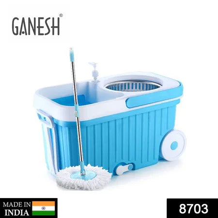 8703 Spin Mop With Bigger Wheels And Plastic Auto Fold Handle For 360 Degree Cleaning - Zidbik
