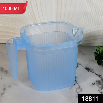Plastic Square Transparent  Bath Water Mug (1 Pc  1000 Ml  Mix Color) - Zidbik