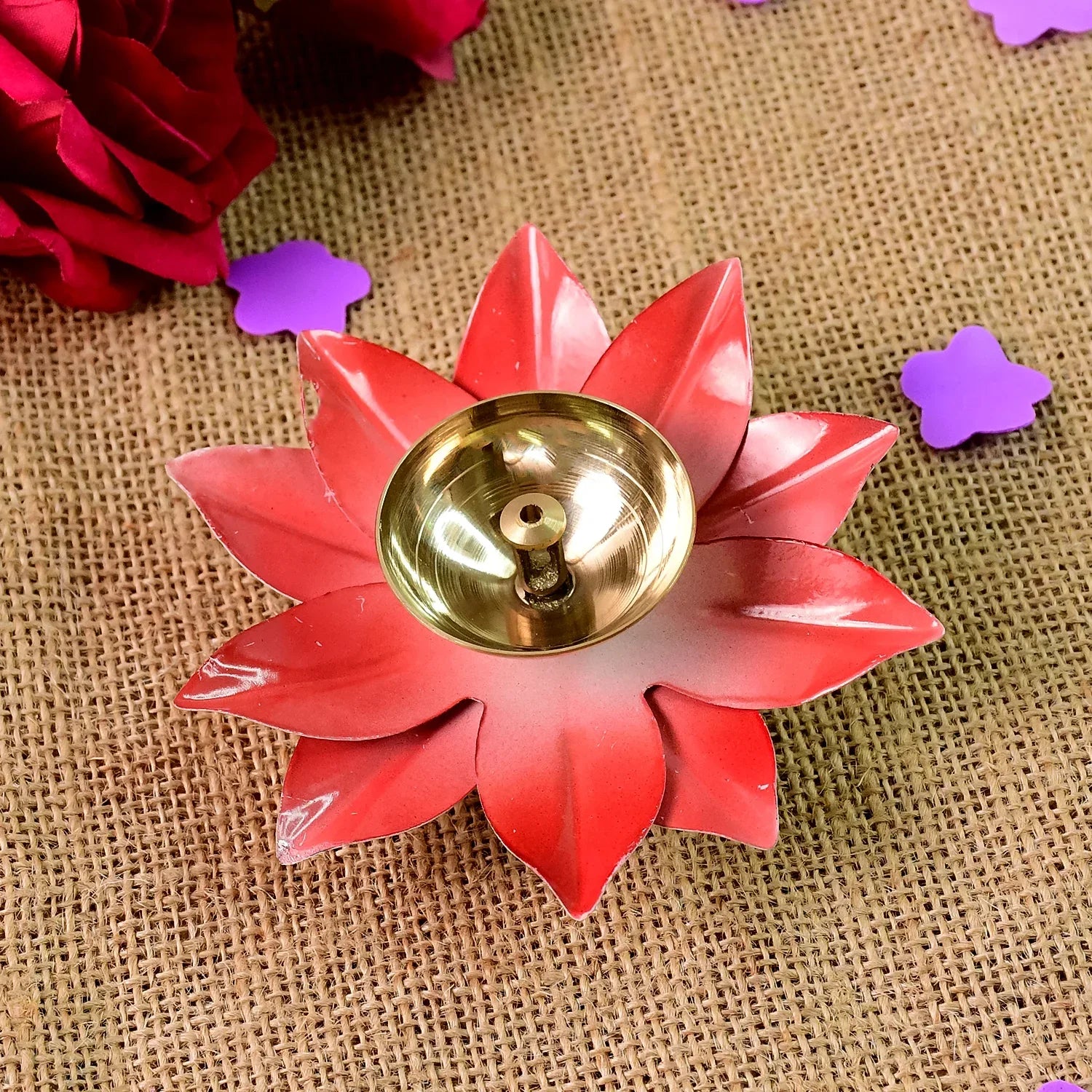 Lotus Shaped Brass Oil Diya (1 Pc) - Zidbik