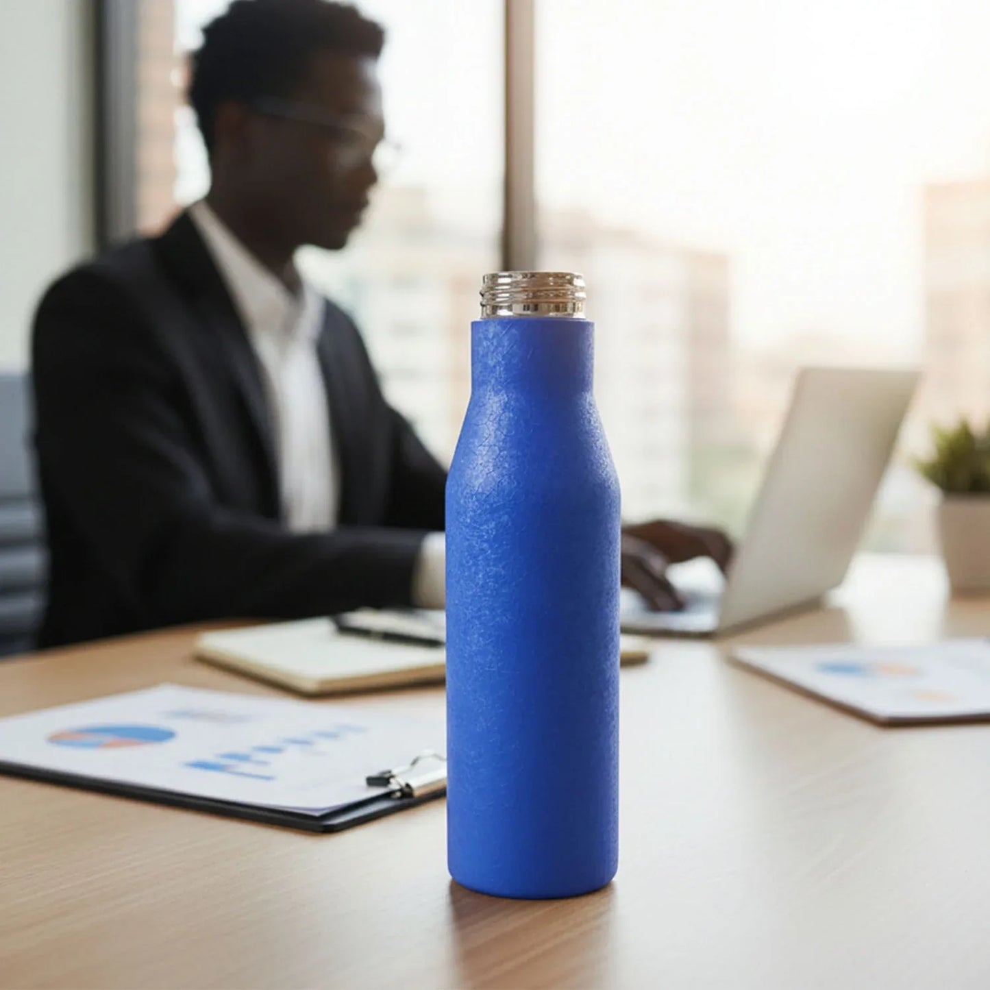 Classic Stainless Steel Water Bottle Blue Color (1000 Ml 1 Piece) - Zidbik