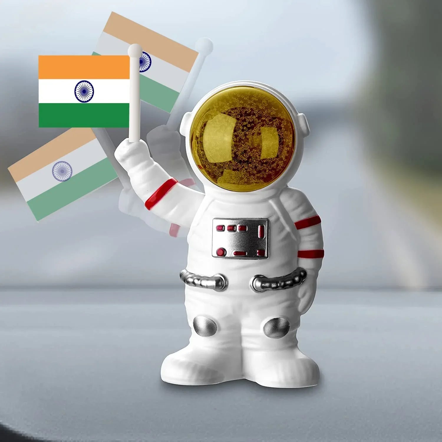 Solar Power Astronaut Ornament Moving Hand With Indian Flag (1 Pc) - Zidbik