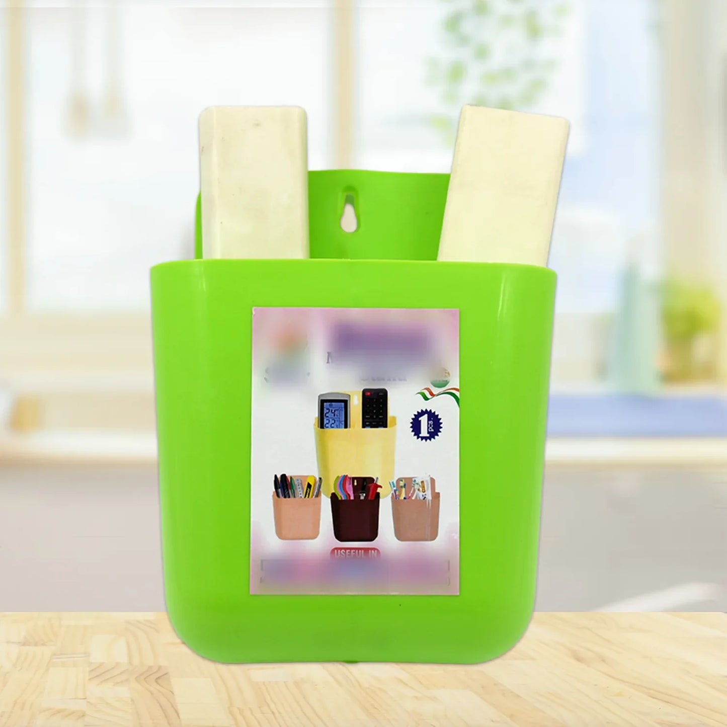 4473 Multipurpose Wall Holder Mobile Holder Stationary Storage Bathroom Accessories Remote Holder Makeup Brush Holder Useful In Office Kitchen Drawing Room 2 Section Stand (1 Pc ) - Zidbik