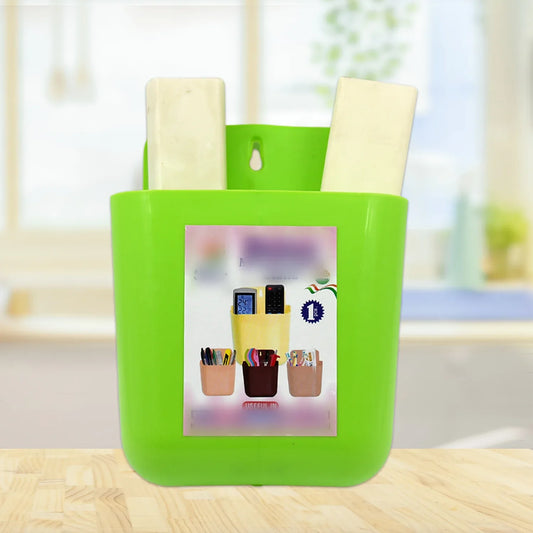 4473 Multipurpose Wall Holder Mobile Holder Stationary Storage Bathroom Accessories Remote Holder Makeup Brush Holder Useful In Office Kitchen Drawing Room 2 Section Stand (1 Pc ) - Zidbik