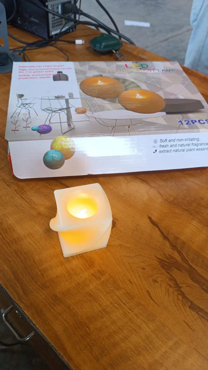 Set Of 12 Led Flameless Decorative Candles Square Shape Tealight Lamps - Zidbik