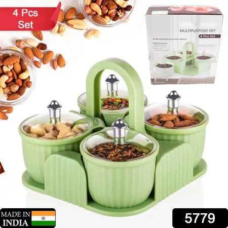 5779 Multipurpose Jar Dryfruit Set Candy Chocolate Snacks Storage Jar Masala Jar For Home And Kitchen Airtight Dry Fruit Plastic Storage Container Tray Set With Lid 4 Serving Jar Container For Sweetschipscookies(4 Pc Set) - Zidbik