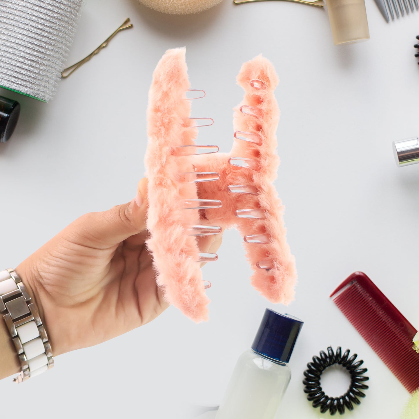 Premium Soft Fur Coated Hair Clutcher Clip Set (12 Pc) - Zidbik