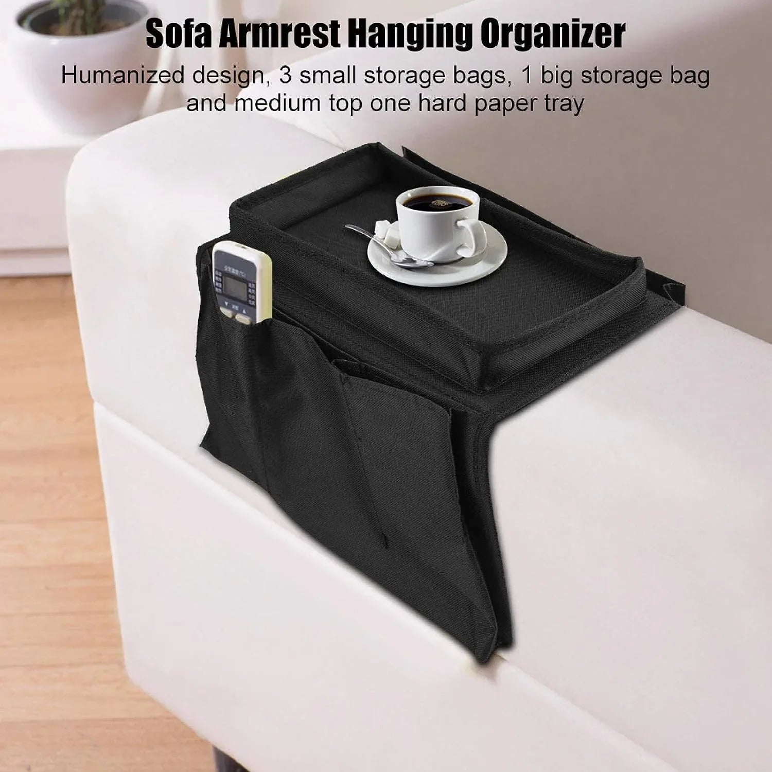 8164 Sofa Arm Rest Hanging Storage Bag Storage Bag For Sofa Ideal For Sorting Magazines Ipad Books (Black) - Zidbik