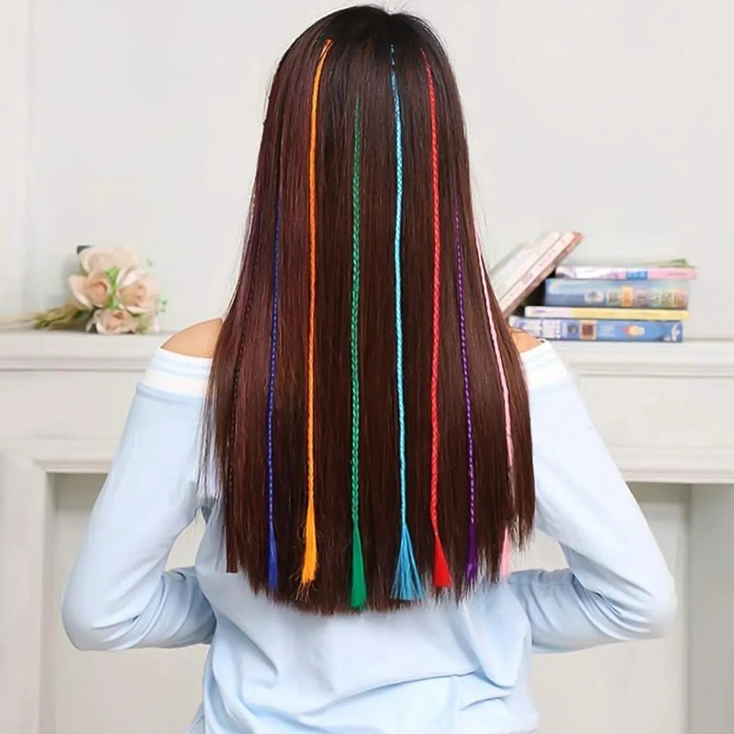Colourful Braided Hair Extension Streaks For Girls Kids (6 Pc) - Zidbik