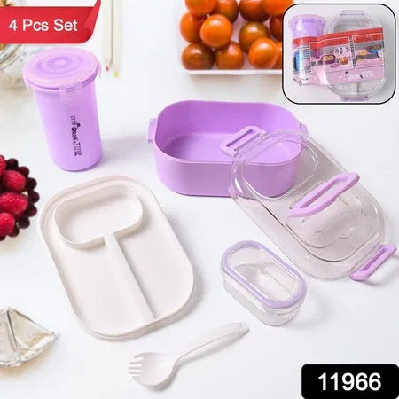 Plastic Lunch Box With Small Box Bottle Sponn For Kids Lunch Box (4 Pc Set) - Zidbik