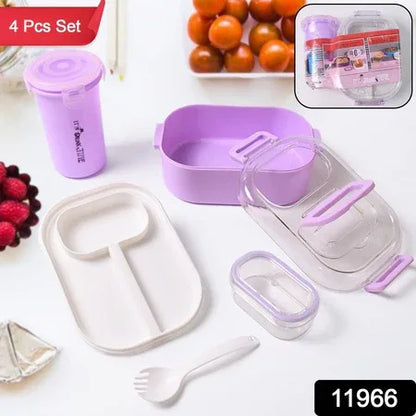 Plastic Lunch Box With Small Box Bottle Sponn For Kids Lunch Box (4 Pc Set) - Zidbik
