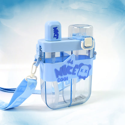 2in1 Dual Compartment Water Bottle With Straw And Adjustable Shoulder Straps - Multi Color