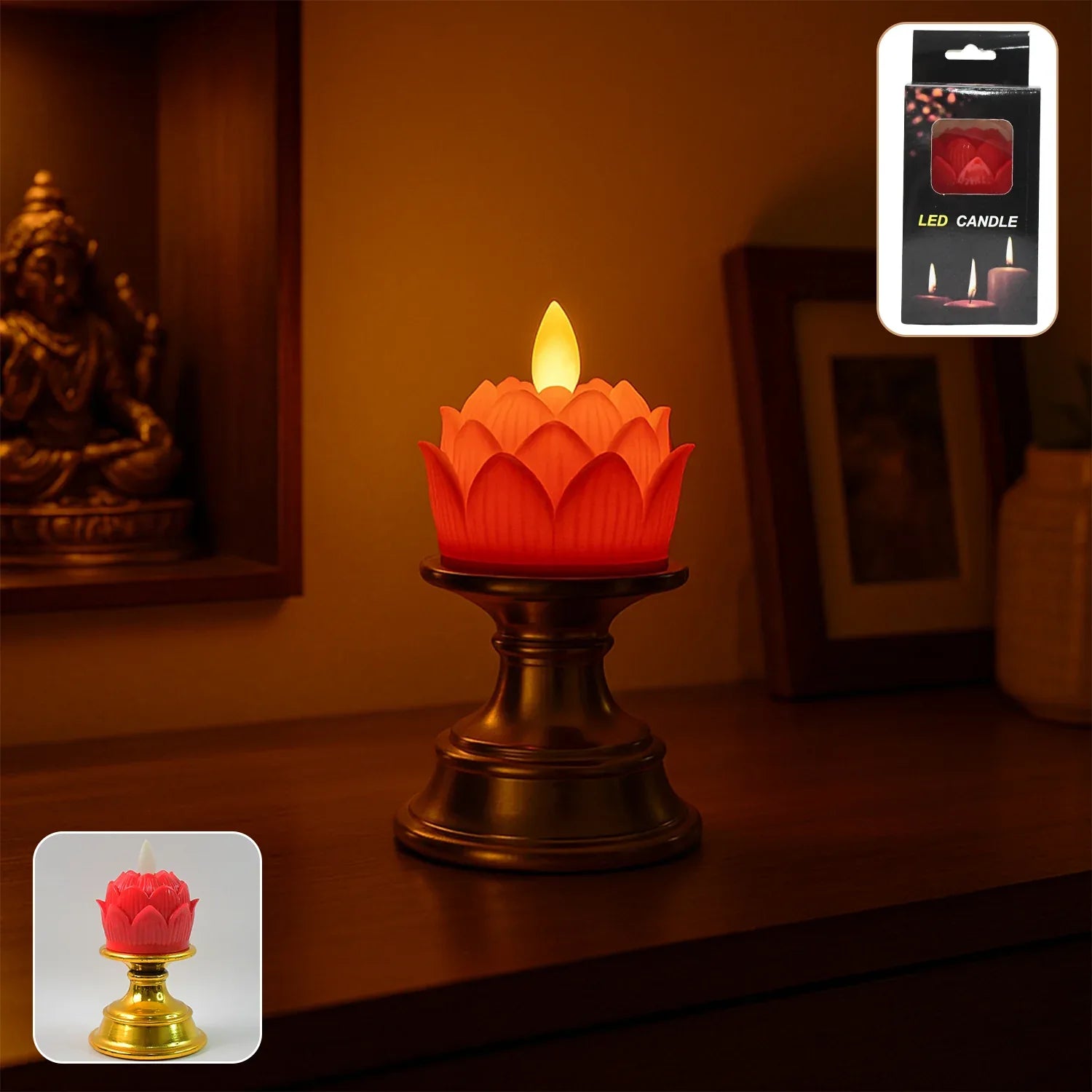 Premium Lotus Shaped Led Flameless Candle With Decorative Holder (1 Pc) - Zidbik