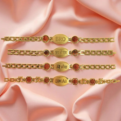 Gold Plated Metal Bracelet Rakhi For Brother (1 Pc) - Zidbik