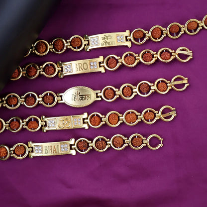 Gold Plated Designer Circular Bead Bracelet Rakhi For Brother (Mix Design 1 Pc) - Zidbik