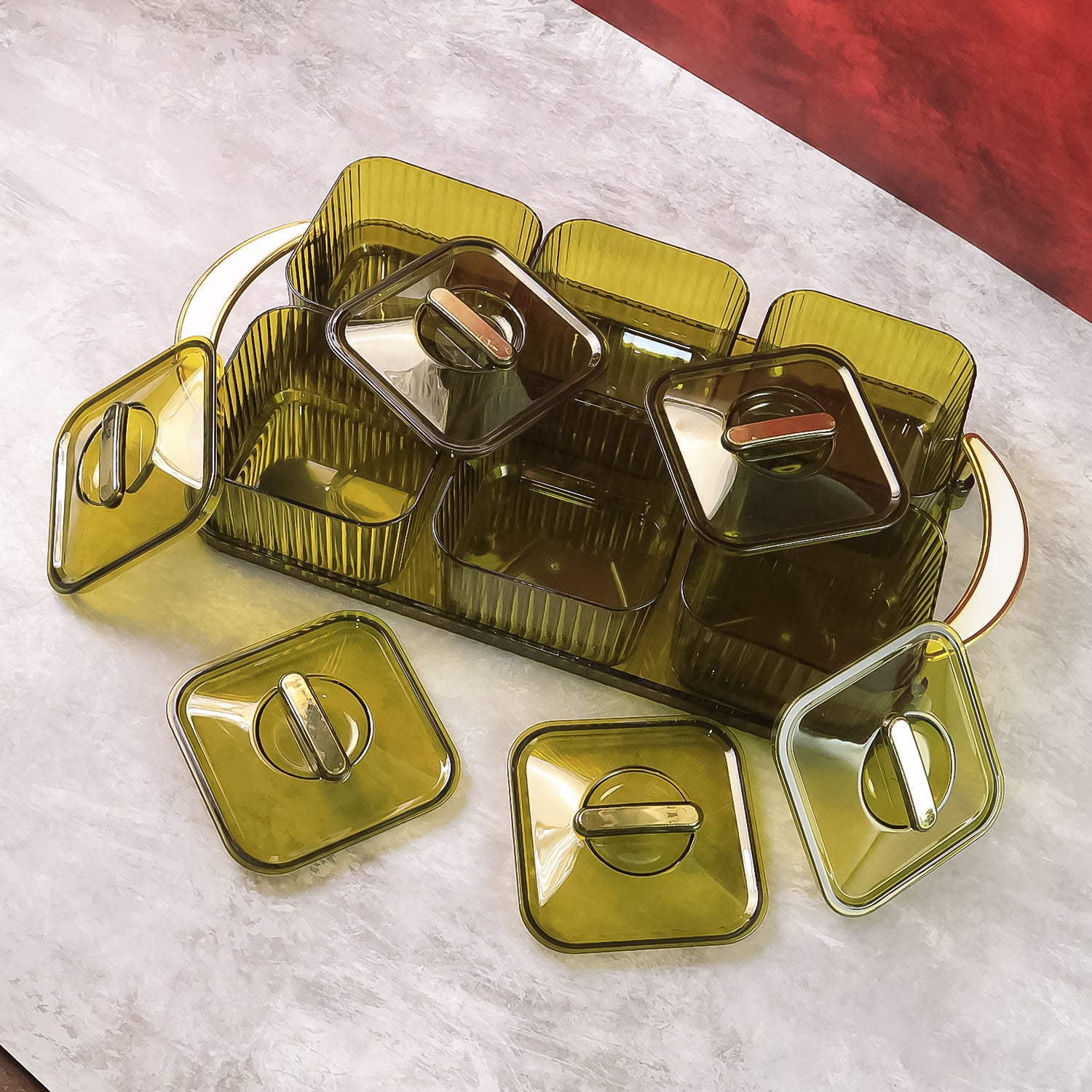 Liger Multipurpose Transparent Spice Jar Set With Tray And Lids 400ml Approx (6 Pc) - Zidbik