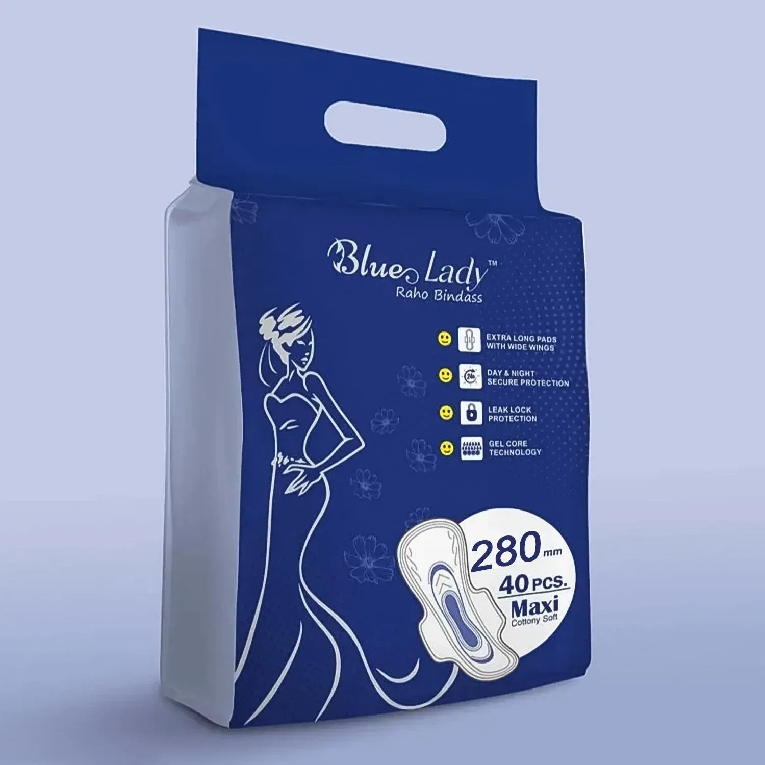 Blue Lady Extra Long Pads With Wides Wings Sanitary Pads 280 Mm 40-pack - Zidbik