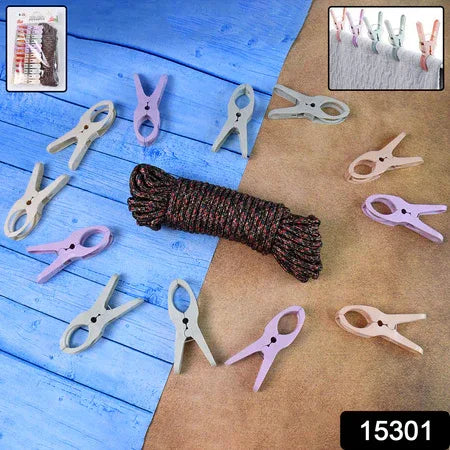 Cloth Drying Rope With Clips Convenient And Durable Hanging Solution (12 Pc) - Zidbik