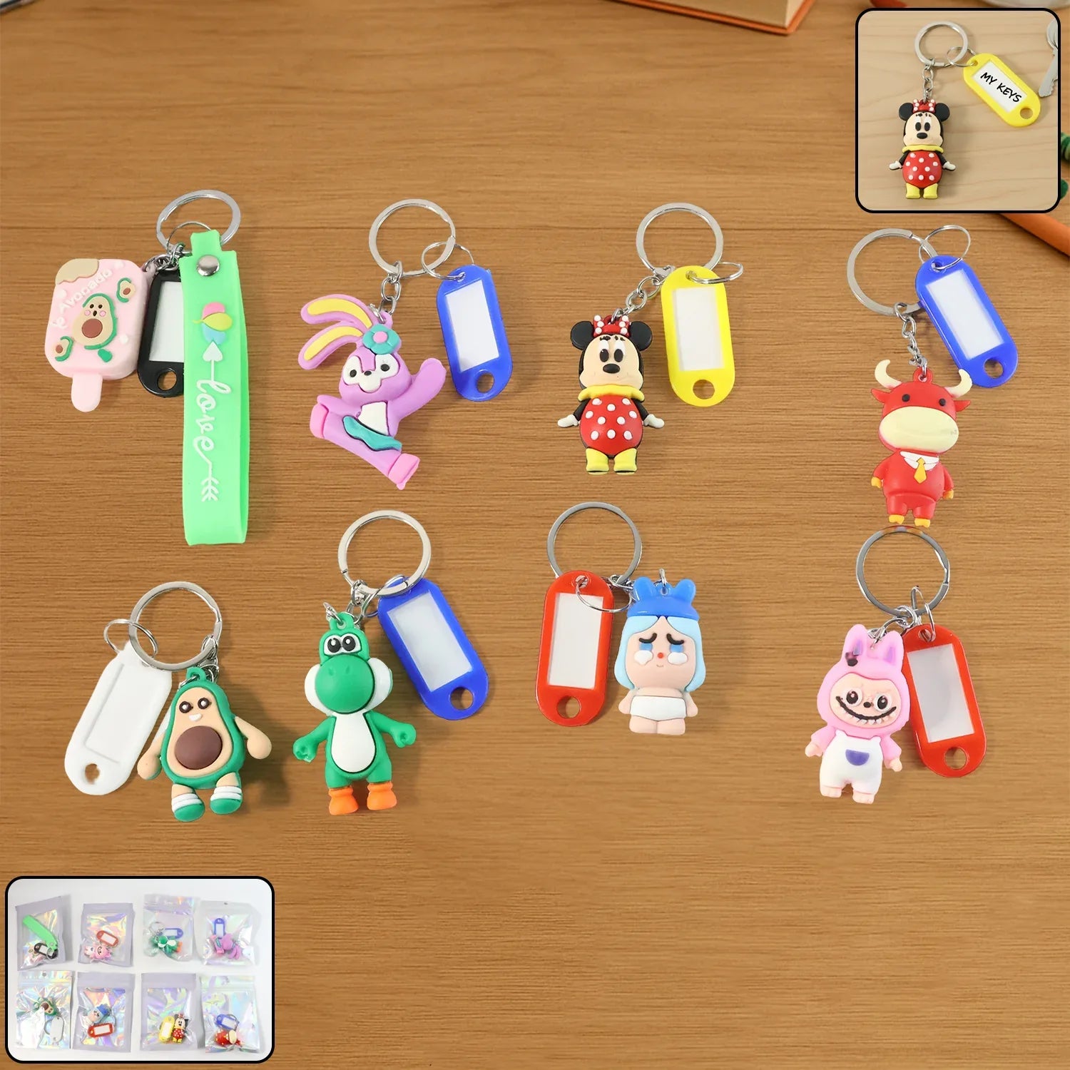 Cartoon Character Keychain With Name Tag (Mix Design 1 Pc) - Zidbik