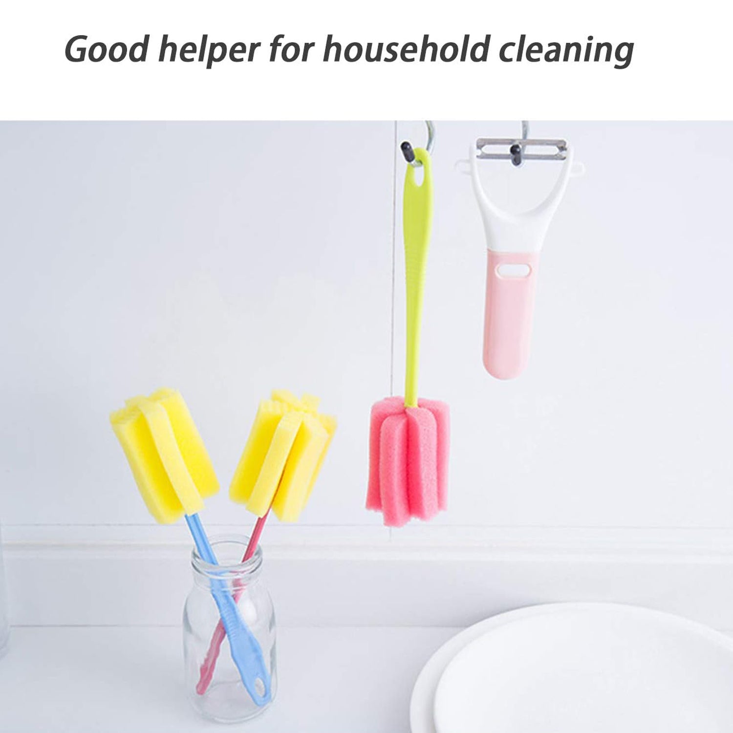 7443 Sponge Cup Washing Brush Washing Cup Milk Bottle Cleaning Brush Kitchen Brush Water Cup Tea Cup Brush Sponge Head Household Kitchen Cleaning Tool (20cm) - Zidbik