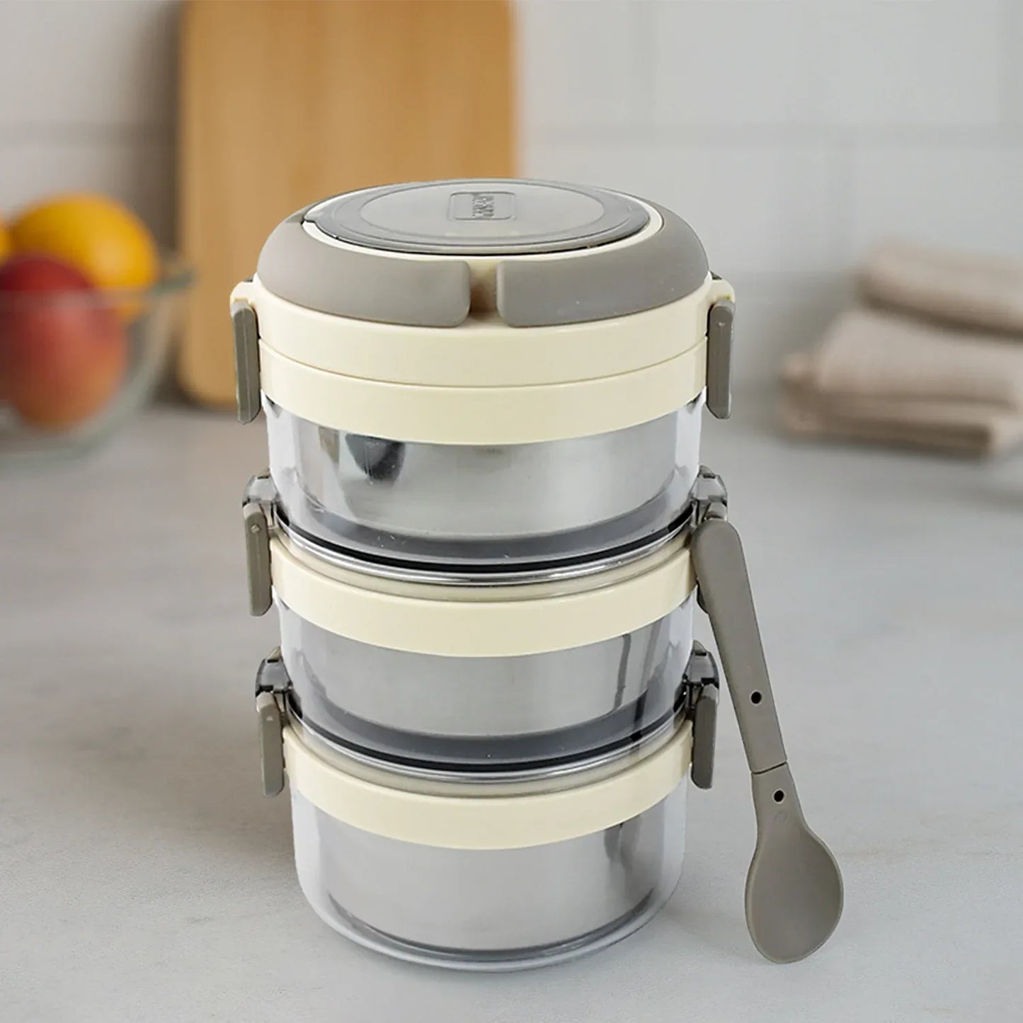 Ganesh Steko-3 Triple Layer Stainless Steel Insulated Lunch Box Set - Zidbik