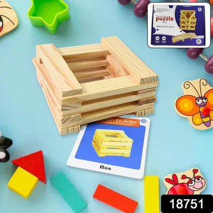 Wooden Pattern Brain Puzzles 20 Pcs Wooden Strips 40 Pattern Cards (1 Set) - Zidbik