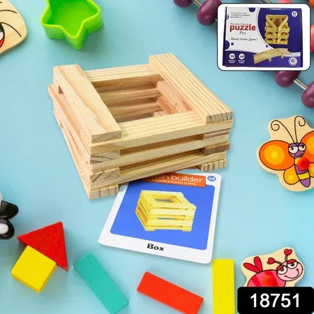 Wooden Pattern Brain Puzzles 20 Pcs Wooden Strips 40 Pattern Cards (1 Set) - Zidbik