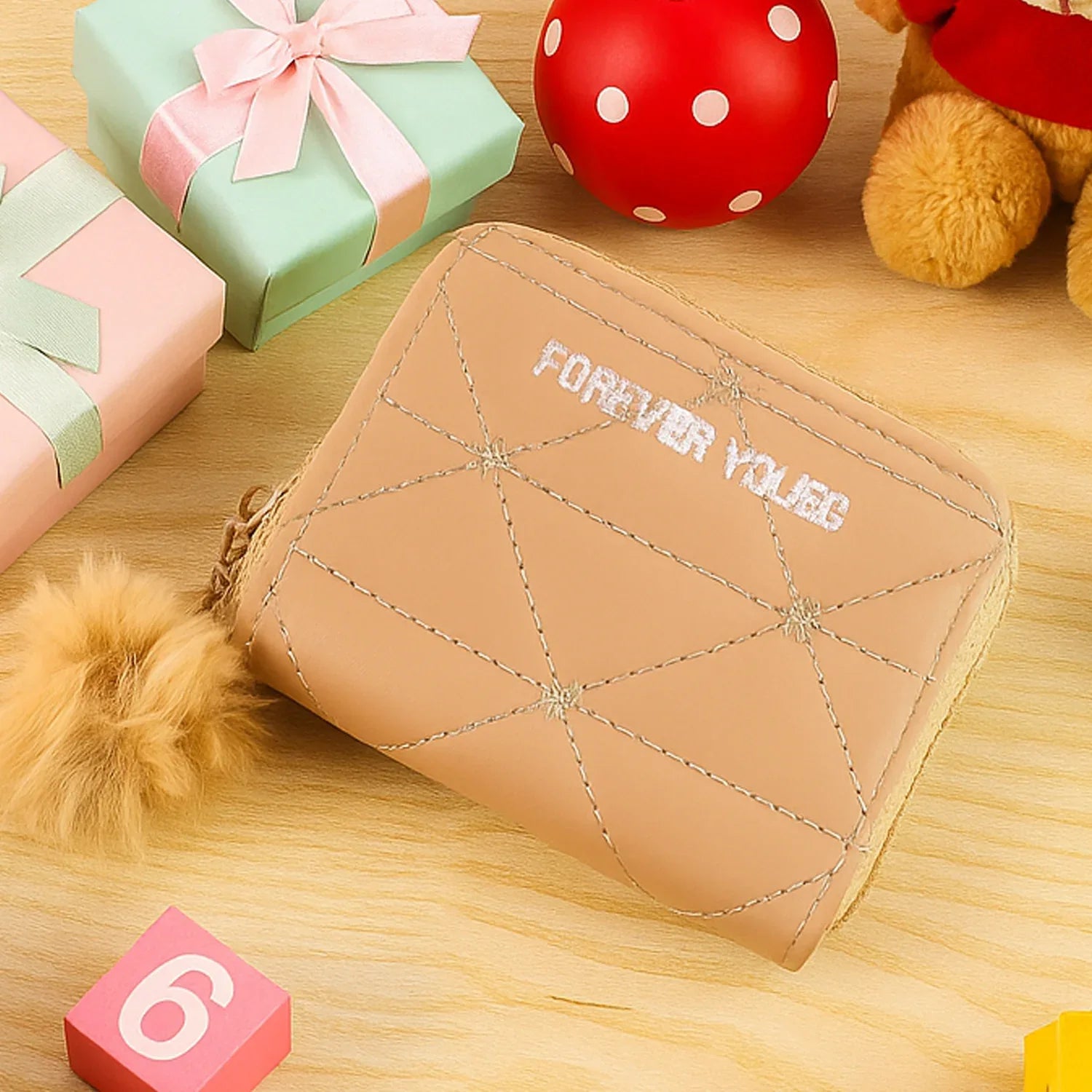 Stylish Kids Wallet With Soft Fur Zip Puller (1 Pc) - Zidbik