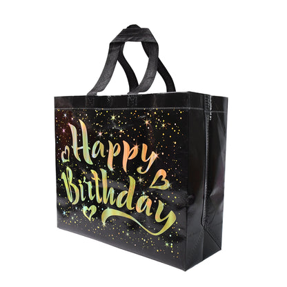 Birthday Gift Bag With Gold Shiny Stars Reusable Party Gift Bags (1 Pc) - Zidbik