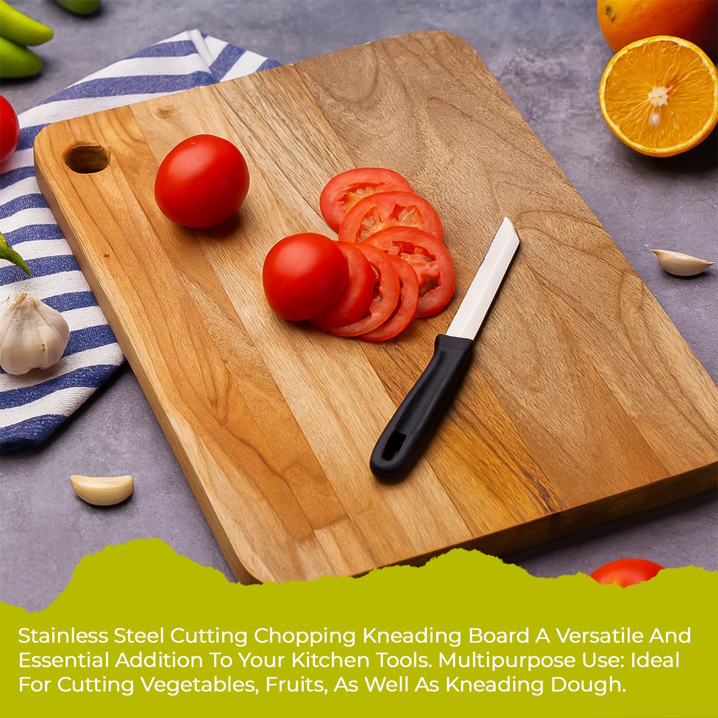 Apex Steel Oak Medium Cutting Board With Wooden Handle (1 Pc) - Zidbik