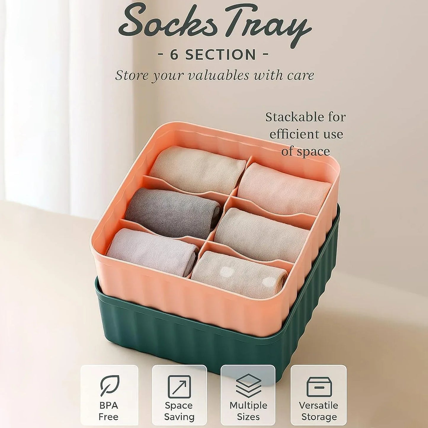 Square Organizer Box With 6 Compartments (Set Of 2) - Zidbik