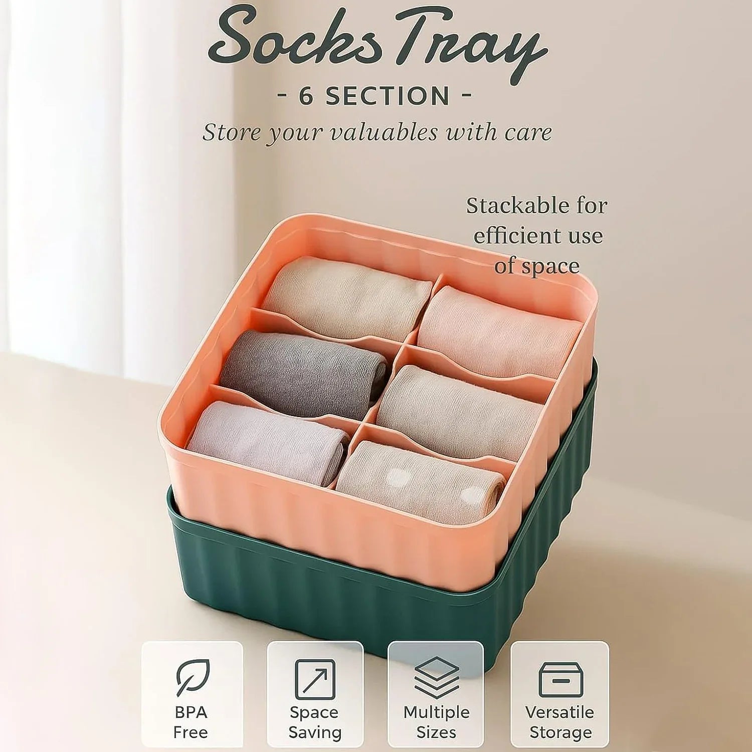 Square Organizer Box With 6 Compartments (Set Of 2) - Zidbik