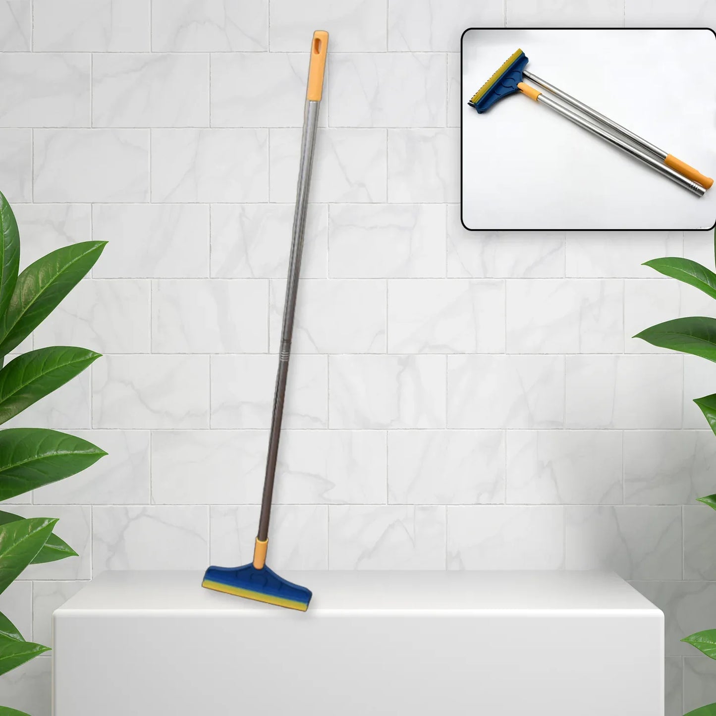 7928 2 In 1 Cleaning Brush Long Handle Floor Brush Rotatable Cleaning Brush For Bathroom Kitchen 120 Degree Triangular Rotating Brush Head With Wiper - Zidbik