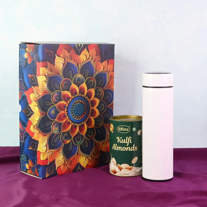Effete Kulfi Almonds Gift Hamper Golden With Bottle (2 Pc Set) - Zidbik