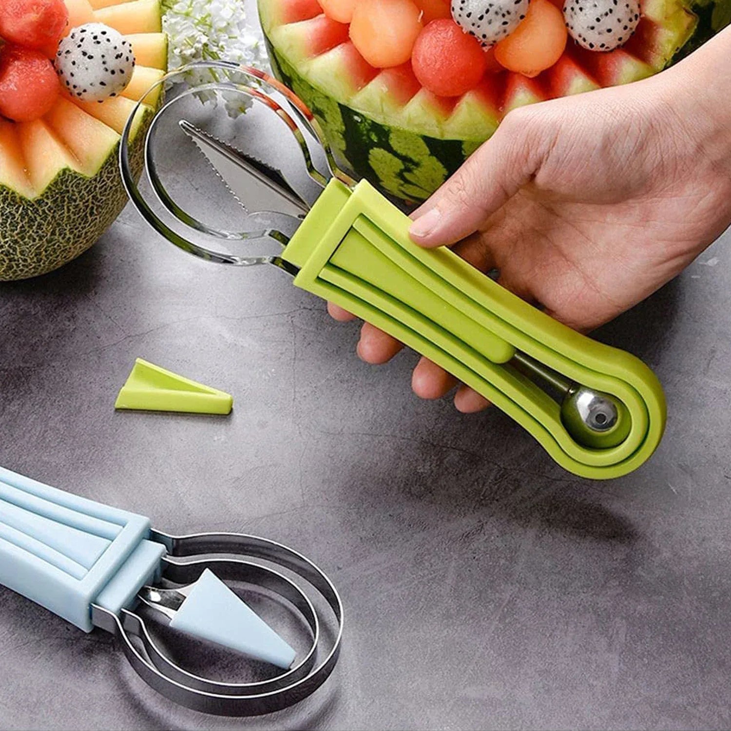 2606 4 In 1 Stainless Steel Melon Baller Seed Remover Sorbet Dessert Ball Spoon Fruit Digging Spoon Double Sided Fruit Scooper Watermelon Baller Scoop - Zidbik