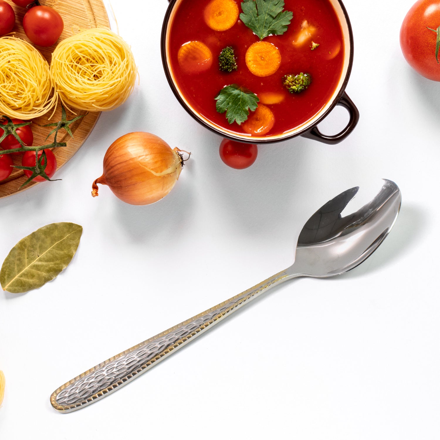 Stainless Steel Gold Bordered Textured Spoons Gold Plated Handle Set Of 6 Pc - Zidbik