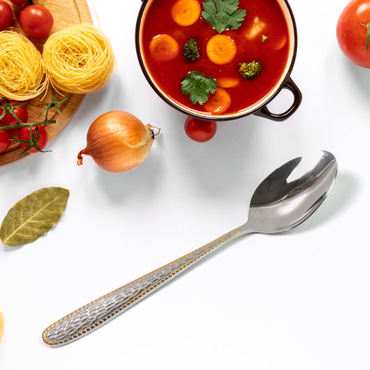 Stainless Steel Gold Bordered Textured Spoons Gold Plated Handle Set Of 6 Pc - Zidbik