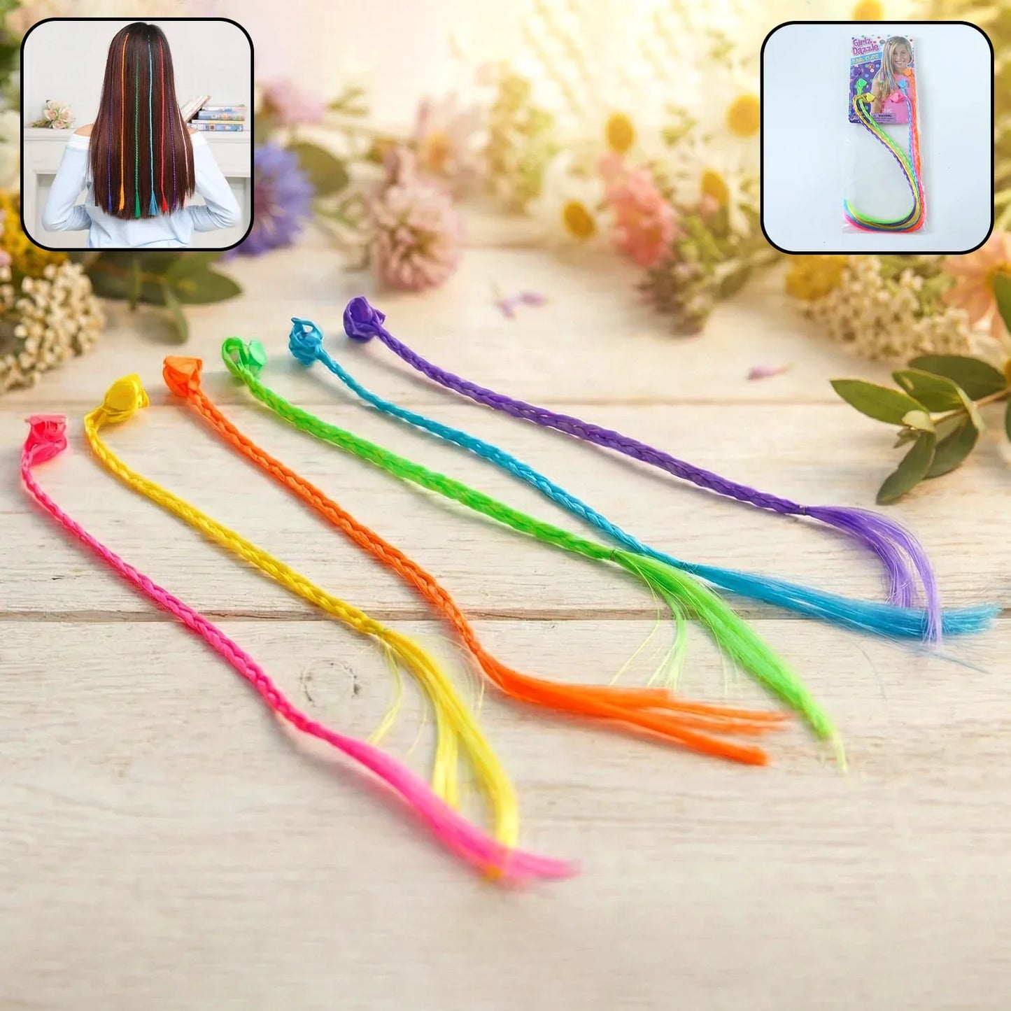 Colourful Braided Hair Extension Streaks For Girls Kids (6 Pc) - Zidbik