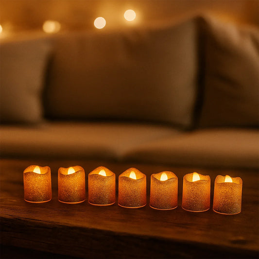 Christmas Premium Glitter Led Tealight Candles Flameless Decorative Lights (24 Pc Set) - Zidbik
