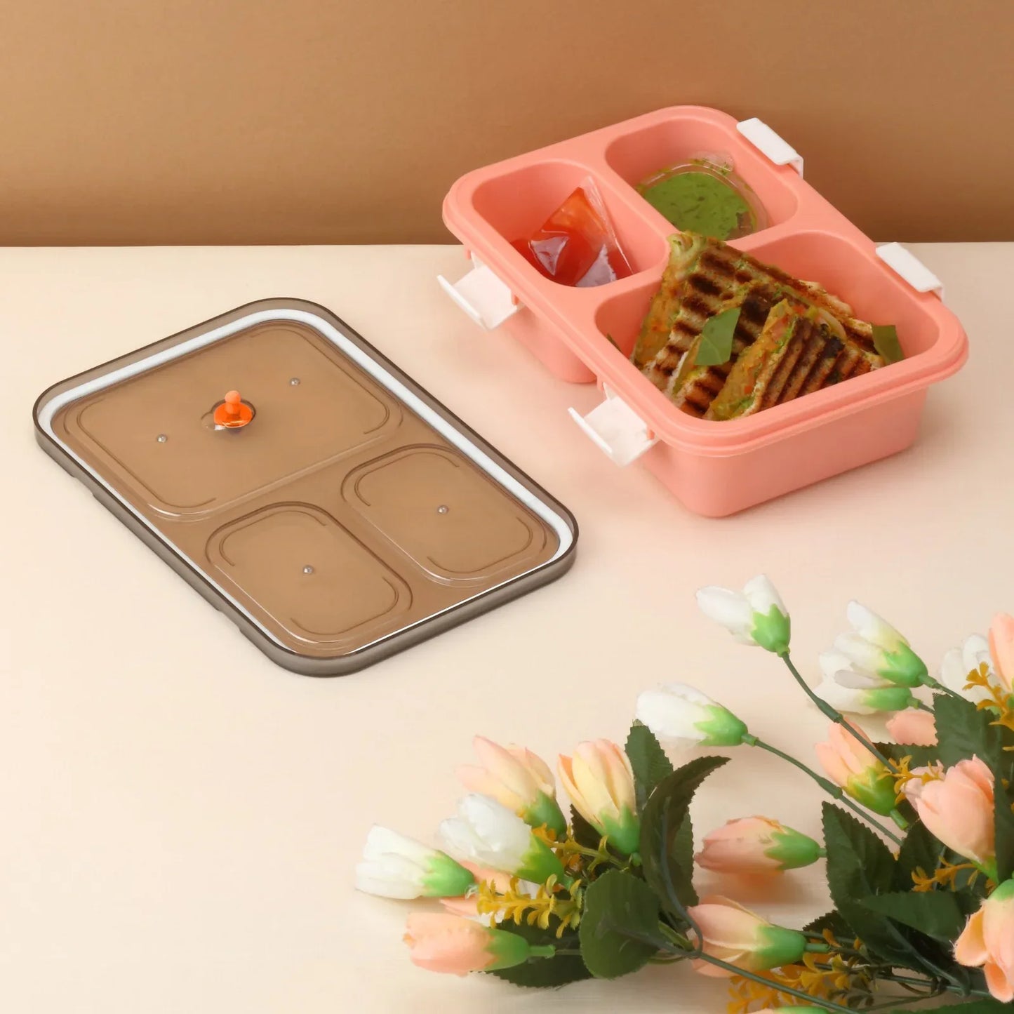 5627 Plastic Lunch Box For Kids Lunch Box For Kids 3 Compartment Insulated Lunch Box Tiffin Box For Boys Girls School Office Men (3 Compartment Lunch Box) - Zidbik