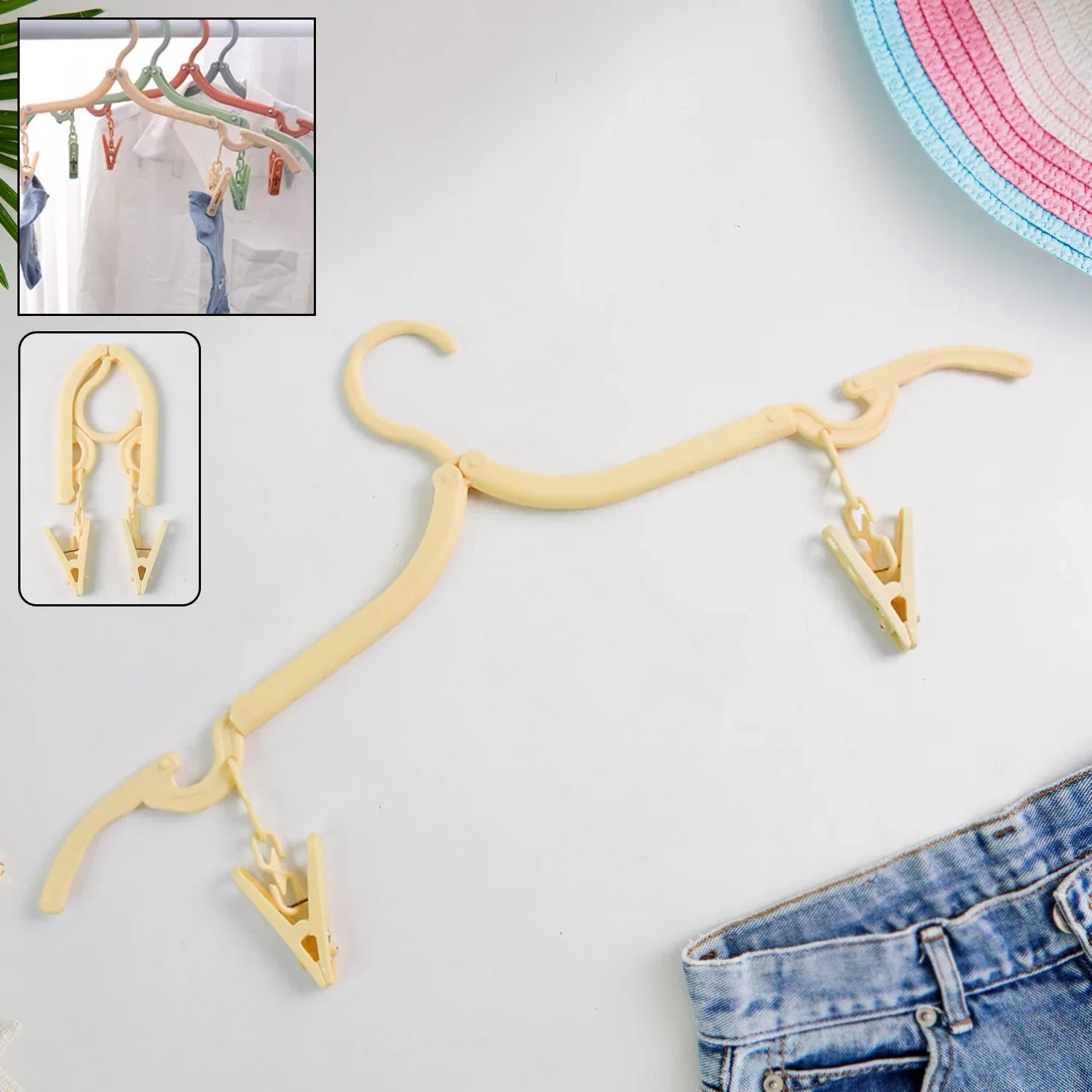 Multipurpose Foldable Cloth Hanger With Dual Clips (1 Pc) - Zidbik