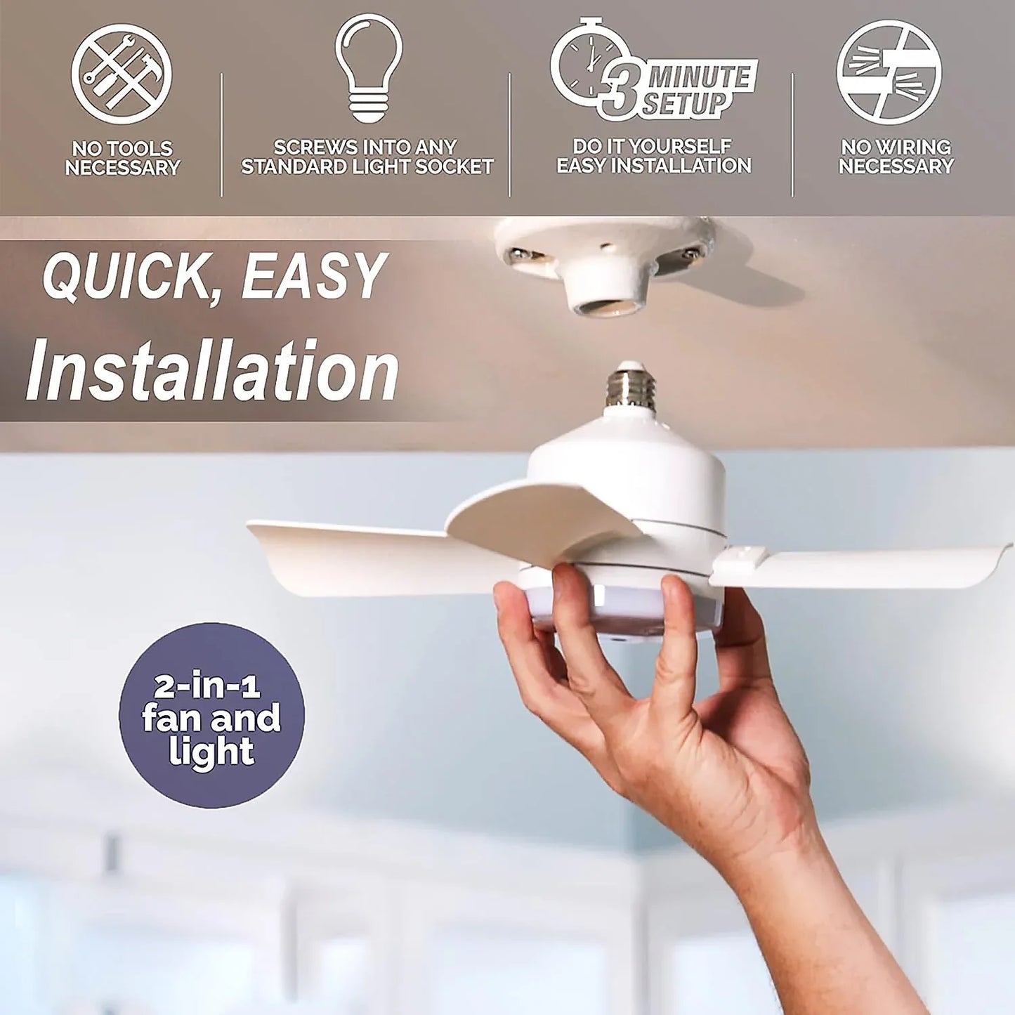 17845 Socket Fan Light Original - Cool Light Led Ceiling Fans With Lights And Remote Control Replacement For Lightbulb - Bedroom Kitchen Living Room1000 Lumens 5000 Kelvins Cool Leds (Remote Battery Not Included) - Zidbik