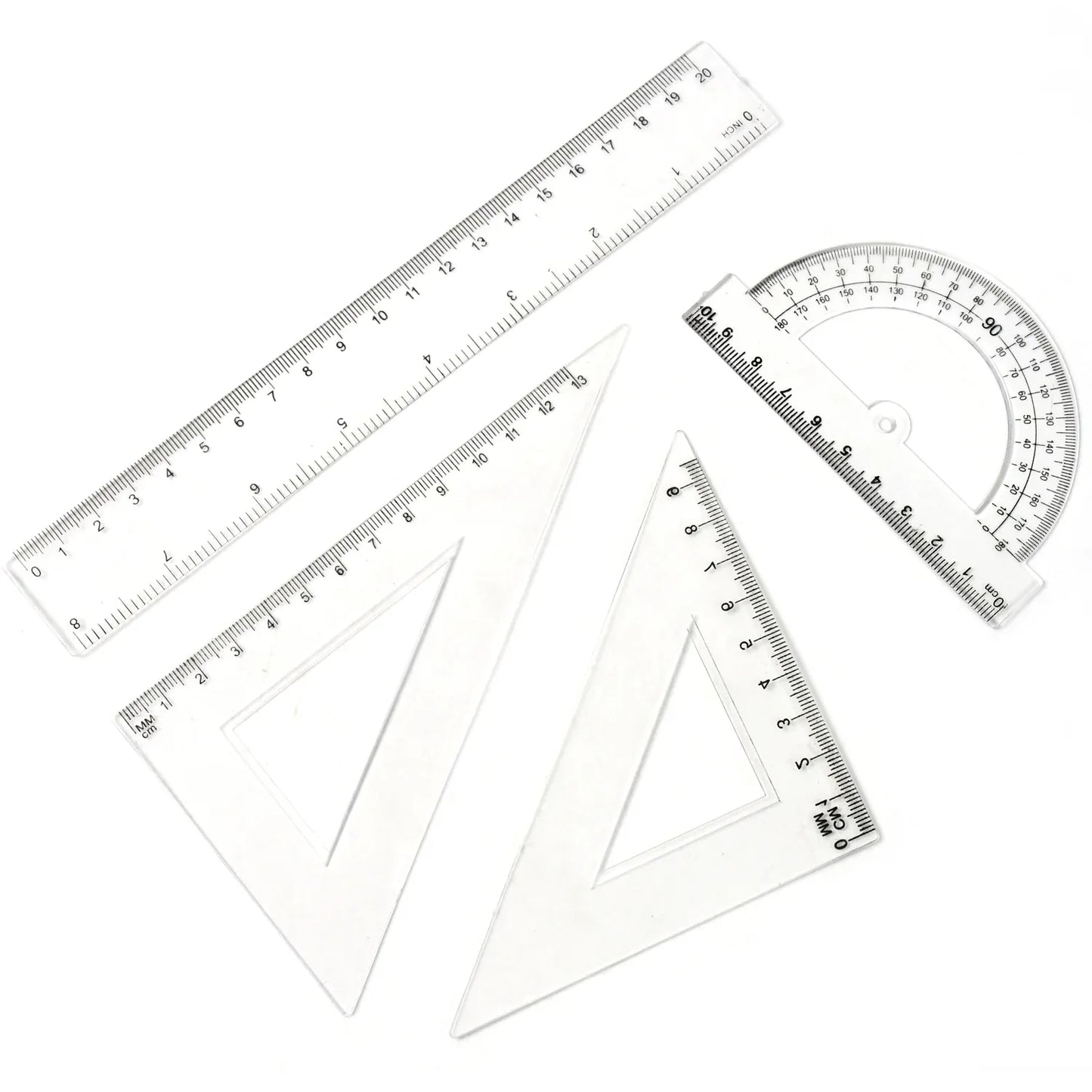 Plastic Geometry Set Triangle Ruler Protractor Straight Ruler (4 Pcs Set) - Zidbik
