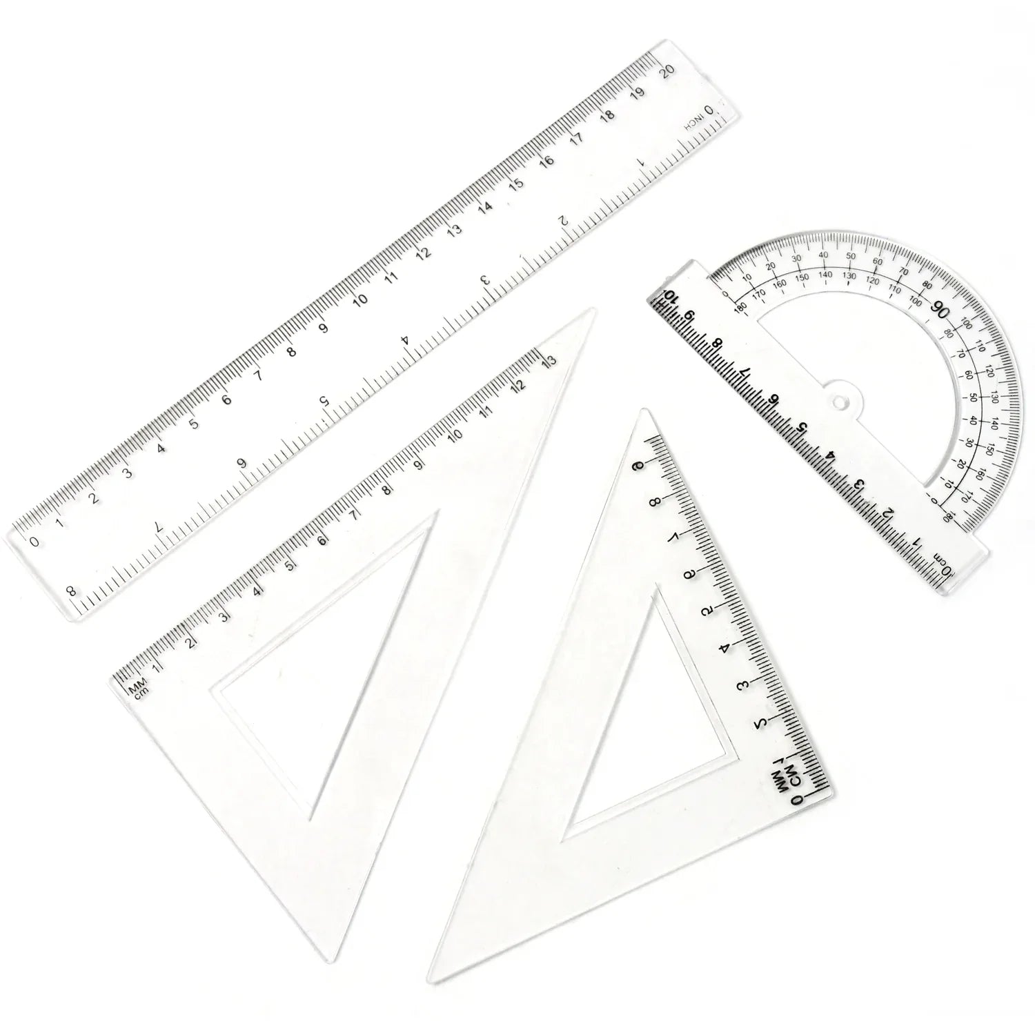 Plastic Geometry Set Triangle Ruler Protractor Straight Ruler (4 Pcs Set) - Zidbik