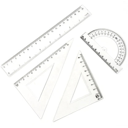 Plastic Geometry Set Triangle Ruler Protractor Straight Ruler (4 Pcs Set) - Zidbik